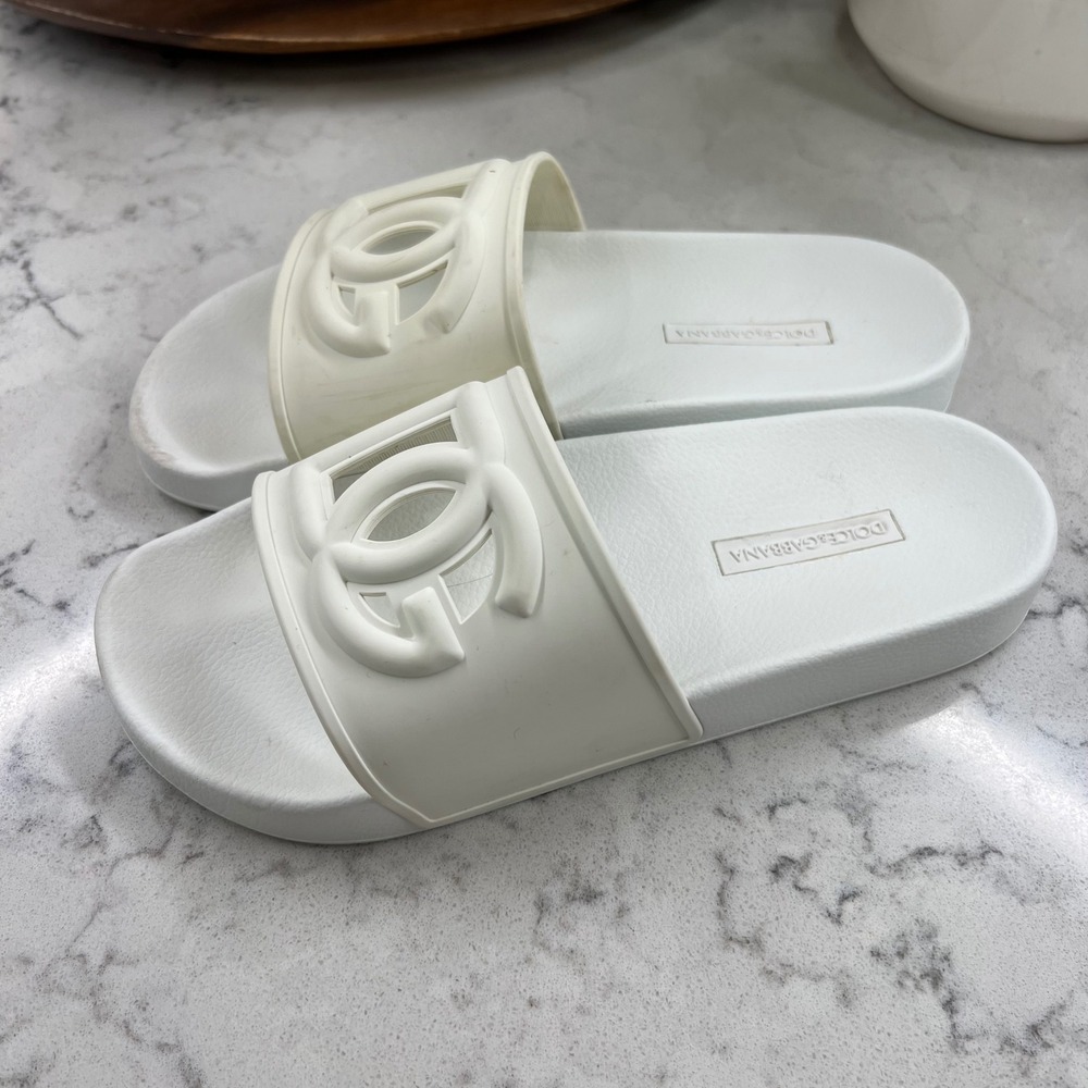 Dolce & Gabbana White Rubber Logo Slide Sandals Made in Italy Size 37 EU - Picture 3 of 12